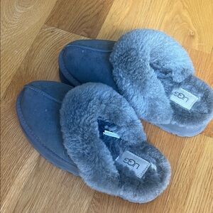 UGG Grey Suede Shearling Lined Clog Slippers